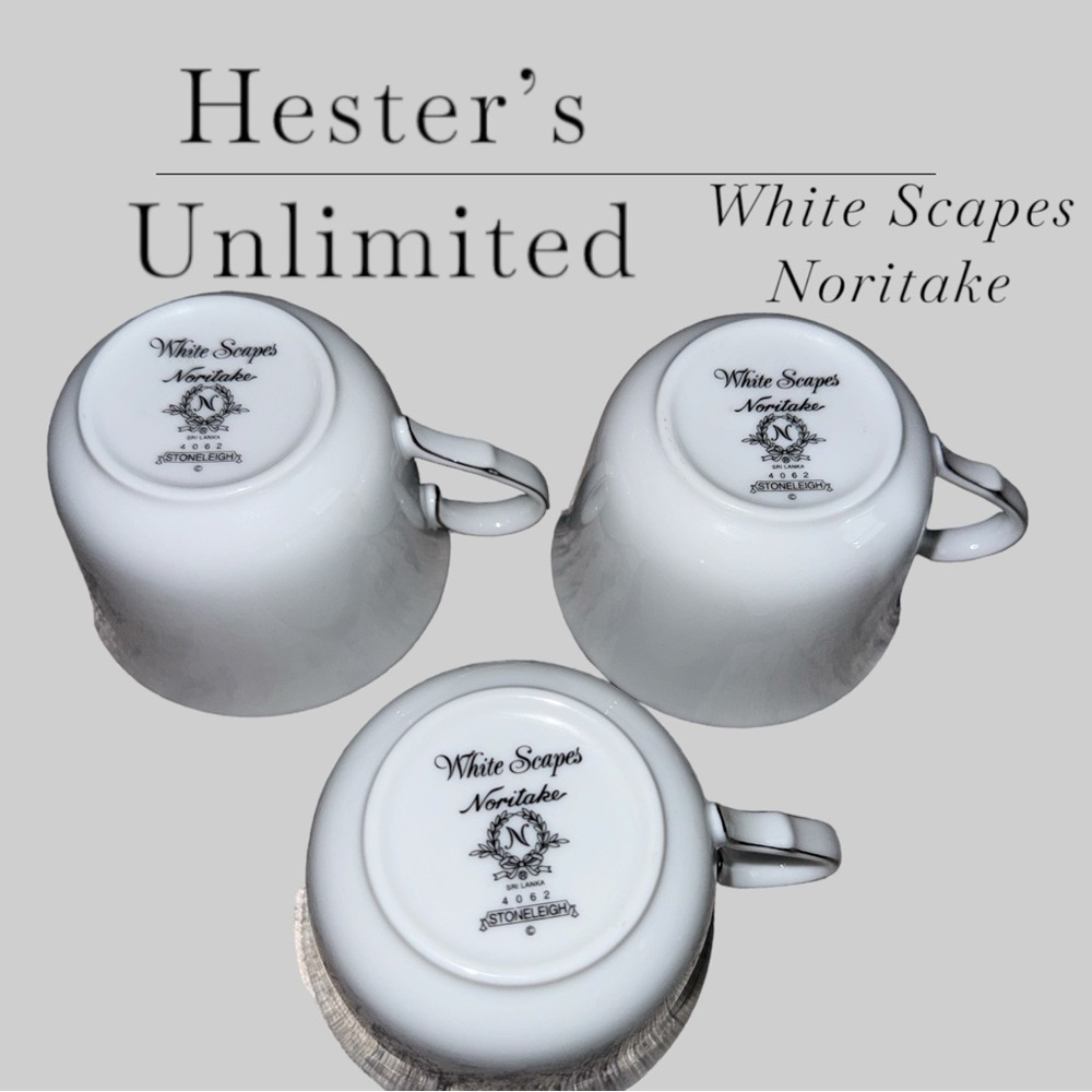 Noritake White Scapes Stoneleigh 4062 Tea Coffee Cup White Silver Retired ( x3)